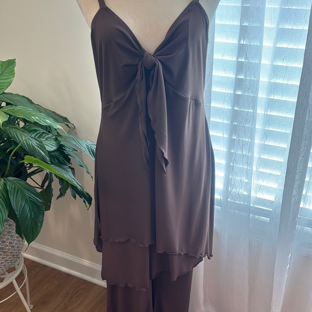 Newport News Chocolate High Low Top with Pants - Picture 3 of 5